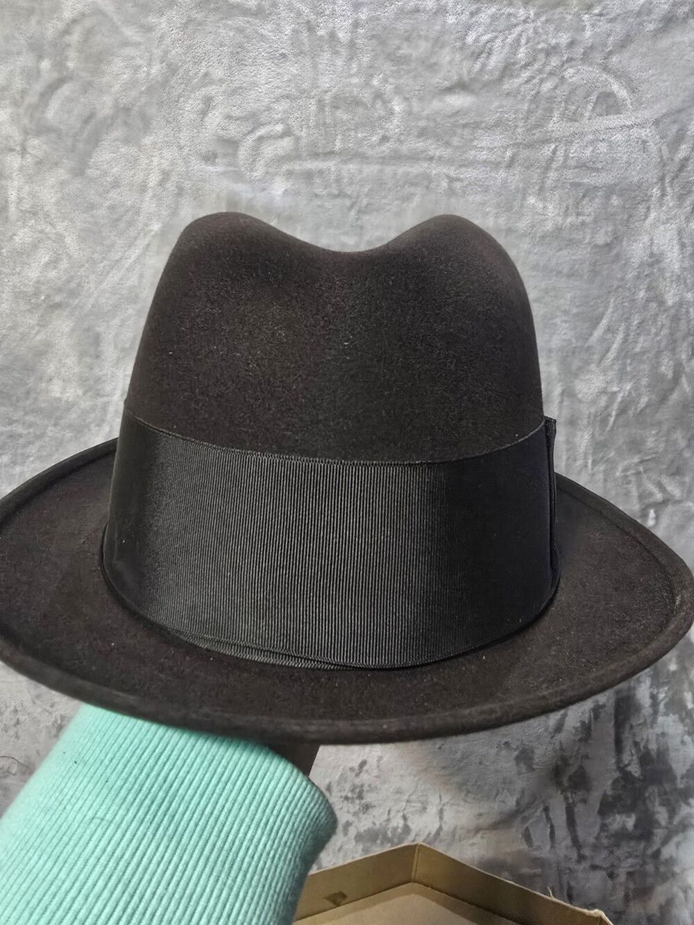 Vintage Knox New York Black Fedora Hat Ribbon w/Feather Orig Box No Top